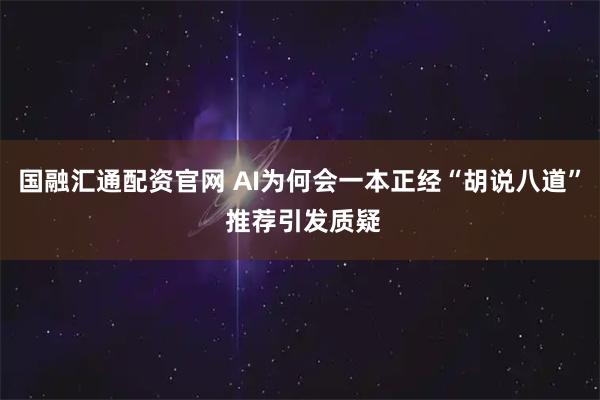 国融汇通配资官网 AI为何会一本正经“胡说八道” 推荐引发质疑