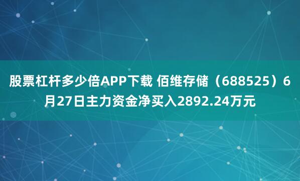 股票杠杆多少倍APP下载 佰维存储（688525）6月27日主力资金净买入2892.24万元
