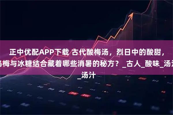 正中优配APP下载 古代酸梅汤，烈日中的酸甜，乌梅与冰糖结合藏着哪些消暑的秘方？_古人_酸味_汤汁